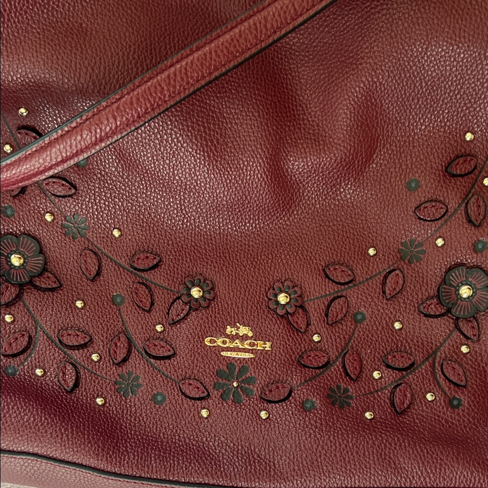 Coach Maroon Edie Floral Embellished Shoulder Bag - Picture 5 of 9
